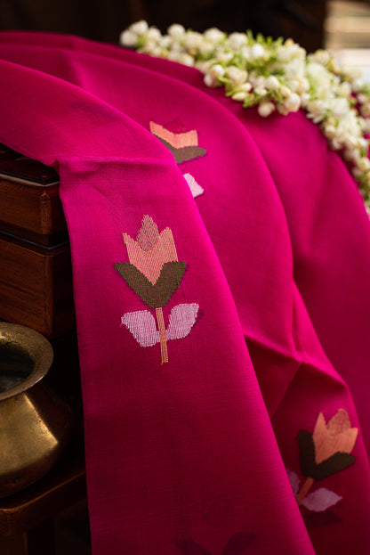 Bright Pink Muslin Silk Jamdani