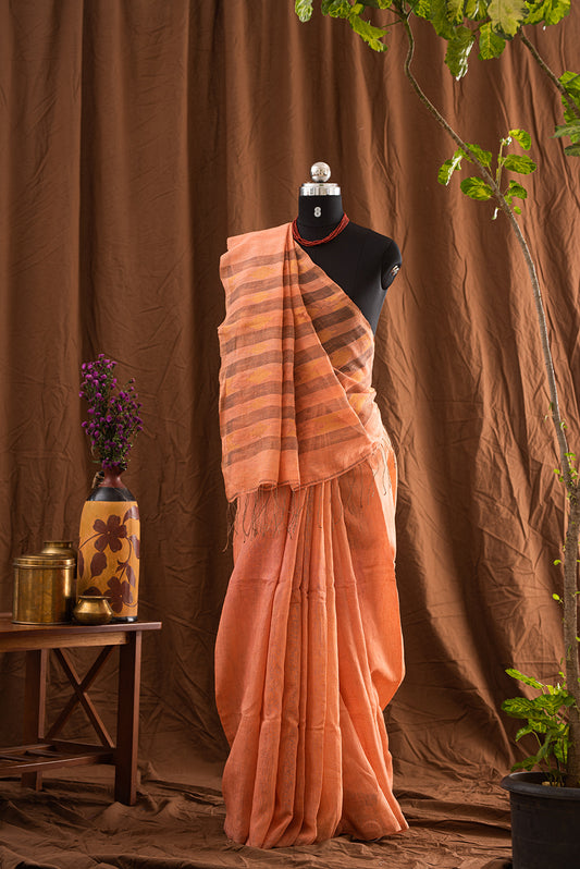 Orange Bengal Matka & Tissue Jamdani