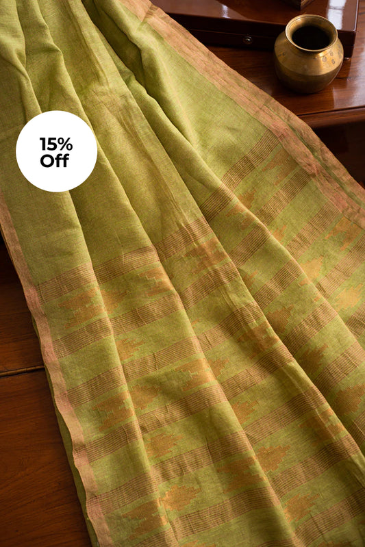 Leaf Green Bengal Matka & Tissue Jamdani