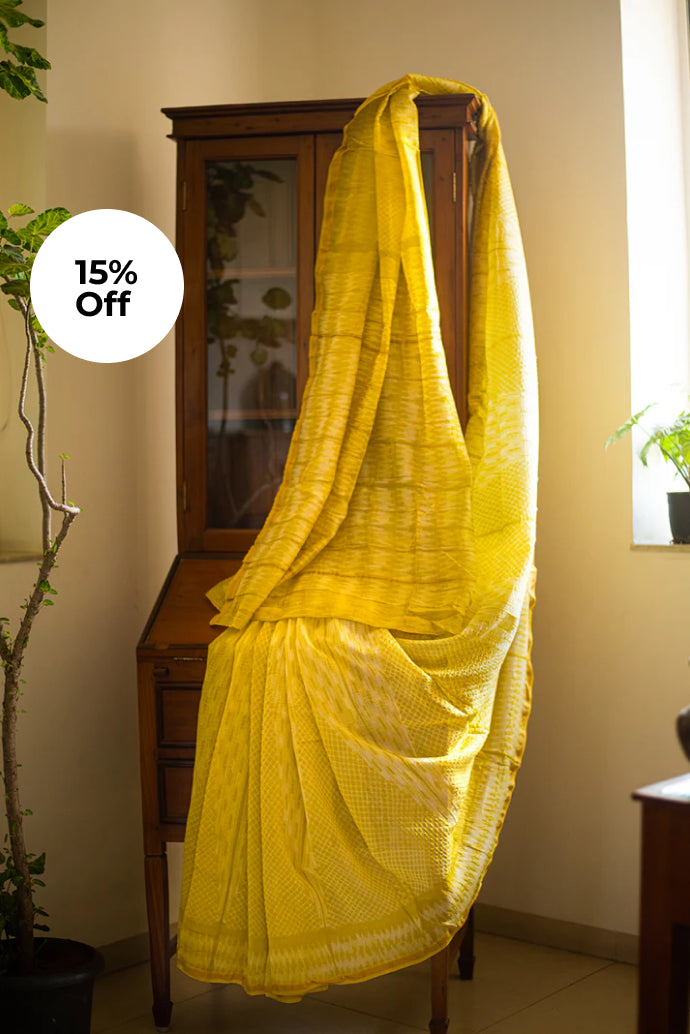 Lime Green Chanderi Cotton Shibori