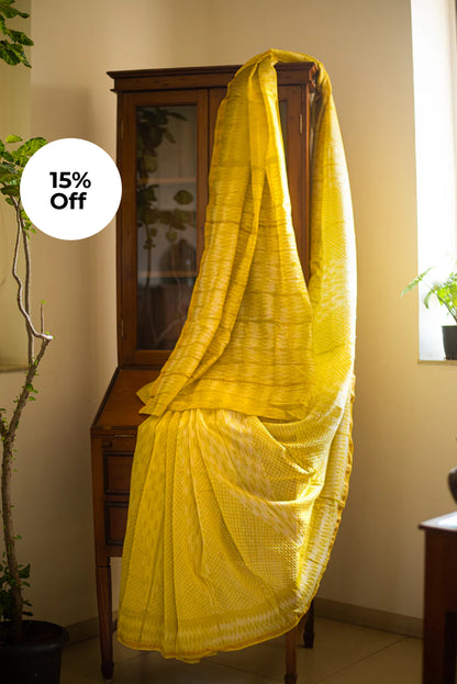 Lime Green Chanderi Cotton Shibori