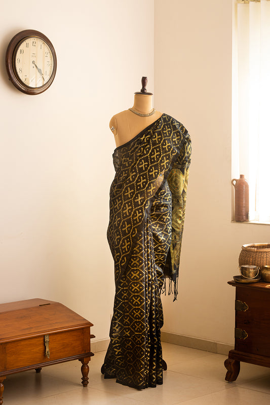 Black & Gold Bengal Linen Jamdani