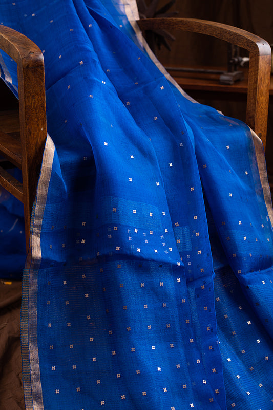 Teal Blue Bengal Linen Jamdani