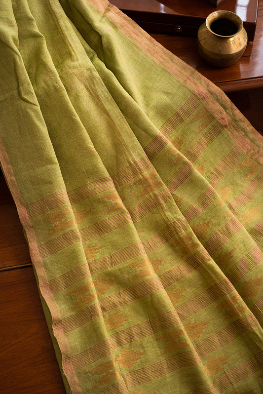 Leaf Green Bengal Matka & Tissue Jamdani