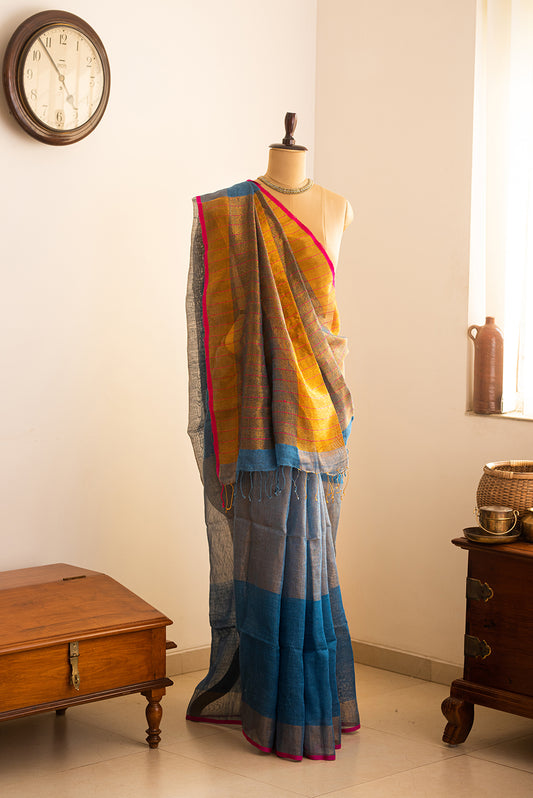 Teal & Gold Bengal Linen