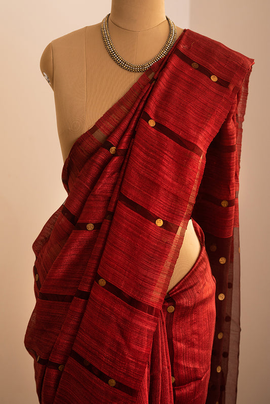Reddish Maroon Bengal Linen & Gicha