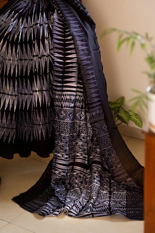 Black Chanderi Cotton Shibori