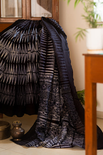 Black Chanderi Cotton Shibori