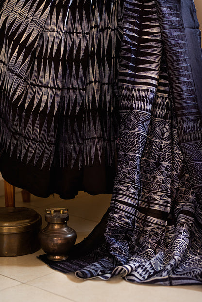 Black Chanderi Cotton Shibori