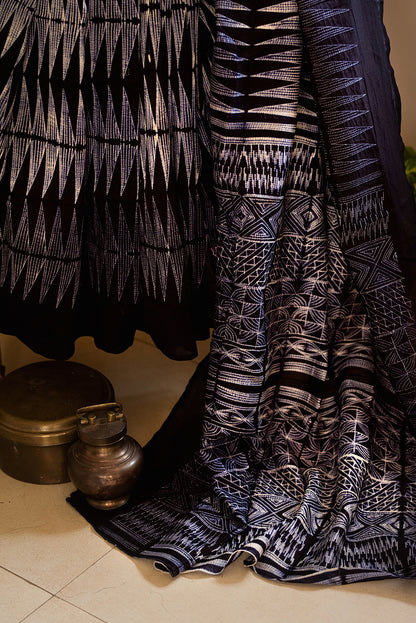 Black Chanderi Cotton Shibori