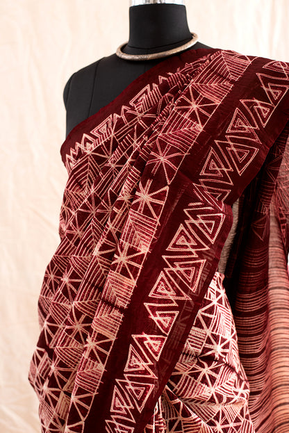 Maroon Chanderi Cotton Shibori