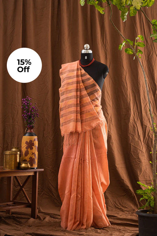 Orange Bengal Matka & Tissue Jamdani