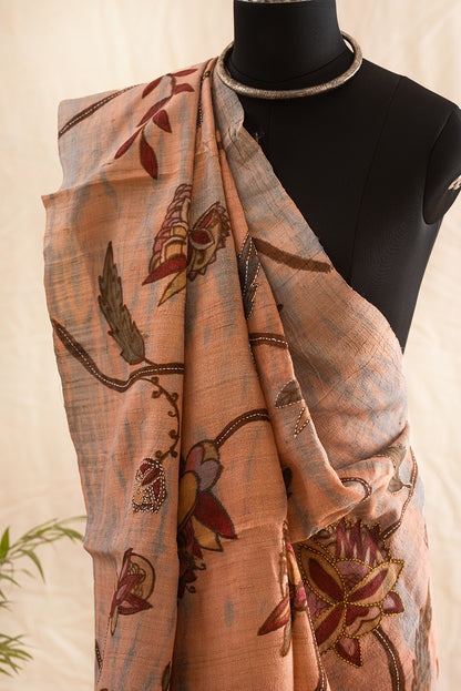 Light Pink Tussar Silk  Eco Print and Hand Paint