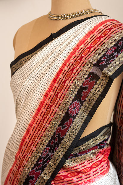 White, Black & Red Odisha Silk