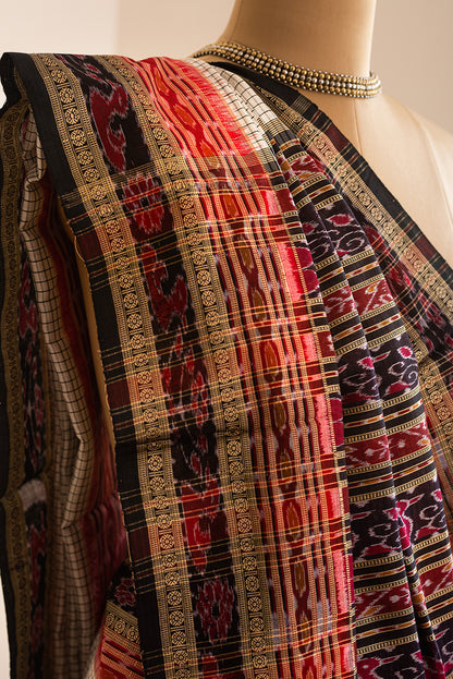 White, Black & Red Odisha Silk