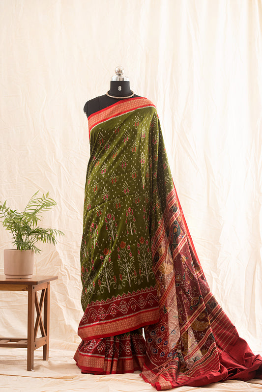 Green & Red Odisha Silk