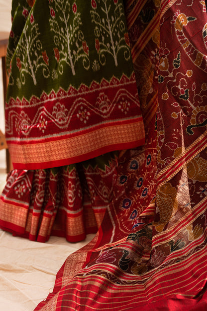 Green & Red Odisha Silk