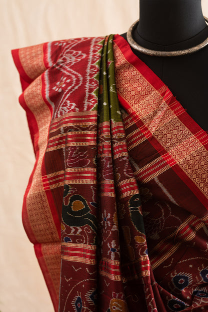 Green & Red Odisha Silk