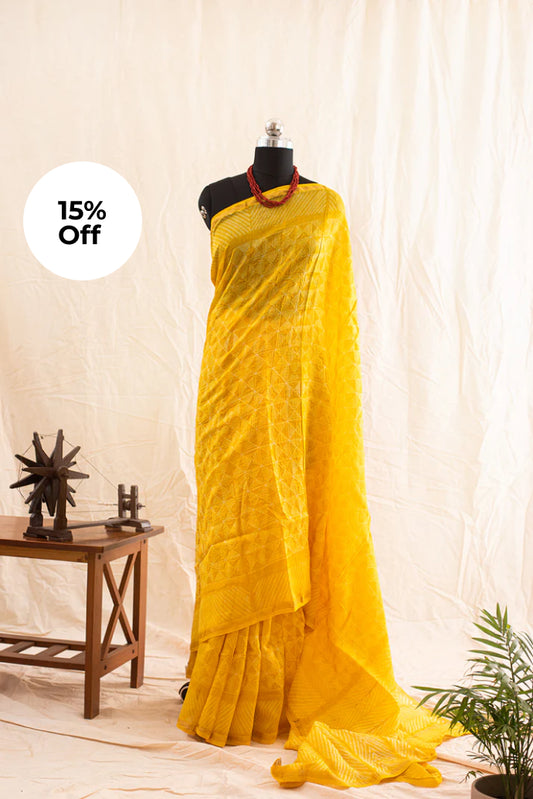 Yellow Chanderi Cotton Shibori