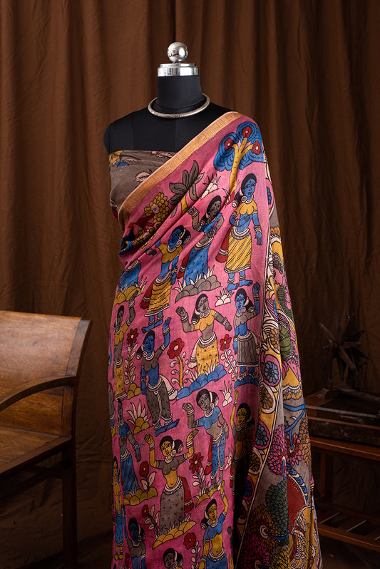 Pink Chanderi Silk Kalamkari
